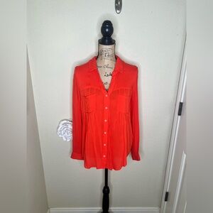 NTM: Maeve by Anthropologie Orange Red Button Down Long Sleeve Top Sz Small